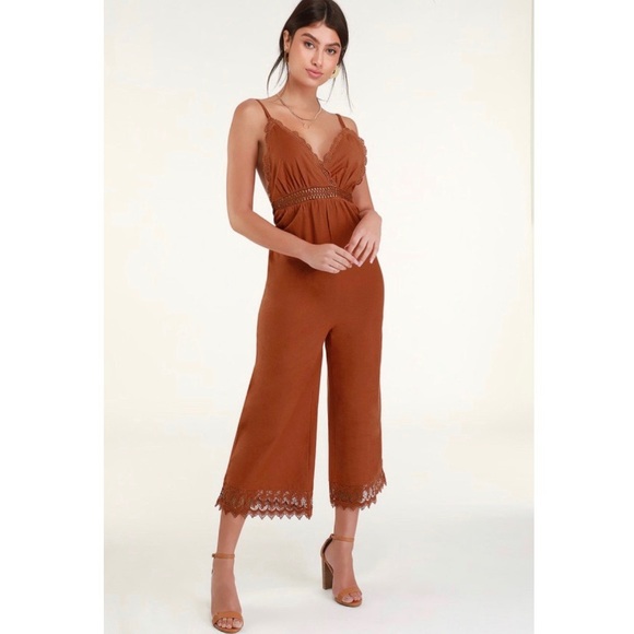 Lace and Lies Terra Cotta Crochet Lace Jumpsuit - Picture 1 of 14